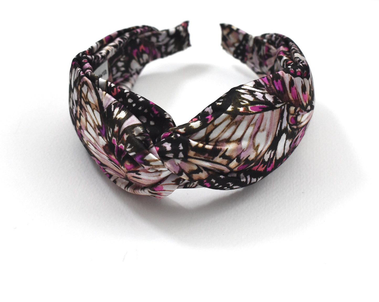 Luxury Silk Twisted Alice band - Liberty of London Pink Kaleidoscope Graphic 100% Silk