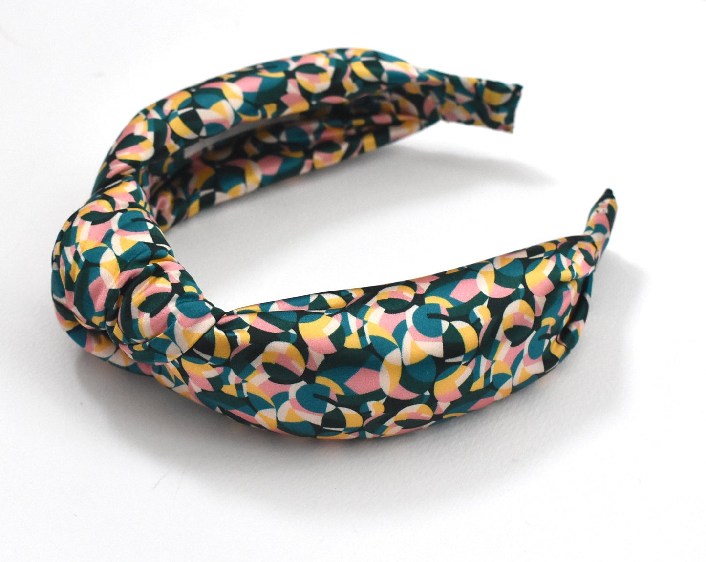 Luxury Silk Knot Alice band - Liberty of London Bounce Graphic 100% Silk-Satin