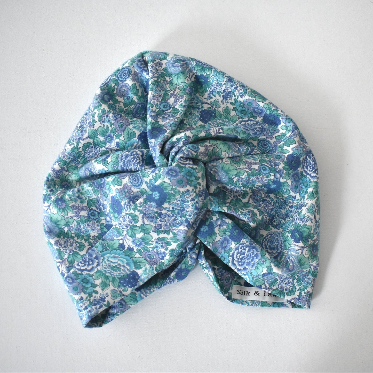 Little Susan Turban Hat in blue Winter Rose Liberty print in Lantana (cotton & wool blend)