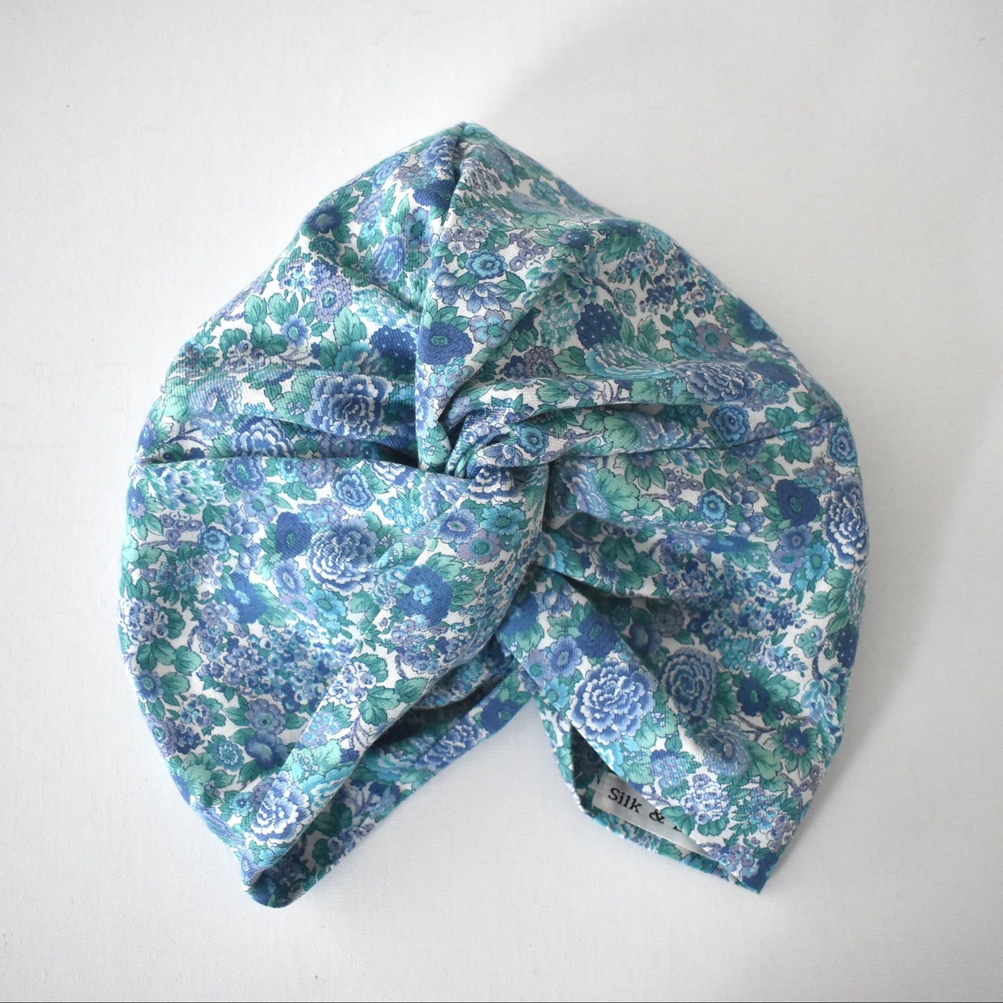 Little Susan Turban Hat in blue Winter Rose Liberty print in Lantana (cotton & wool blend)