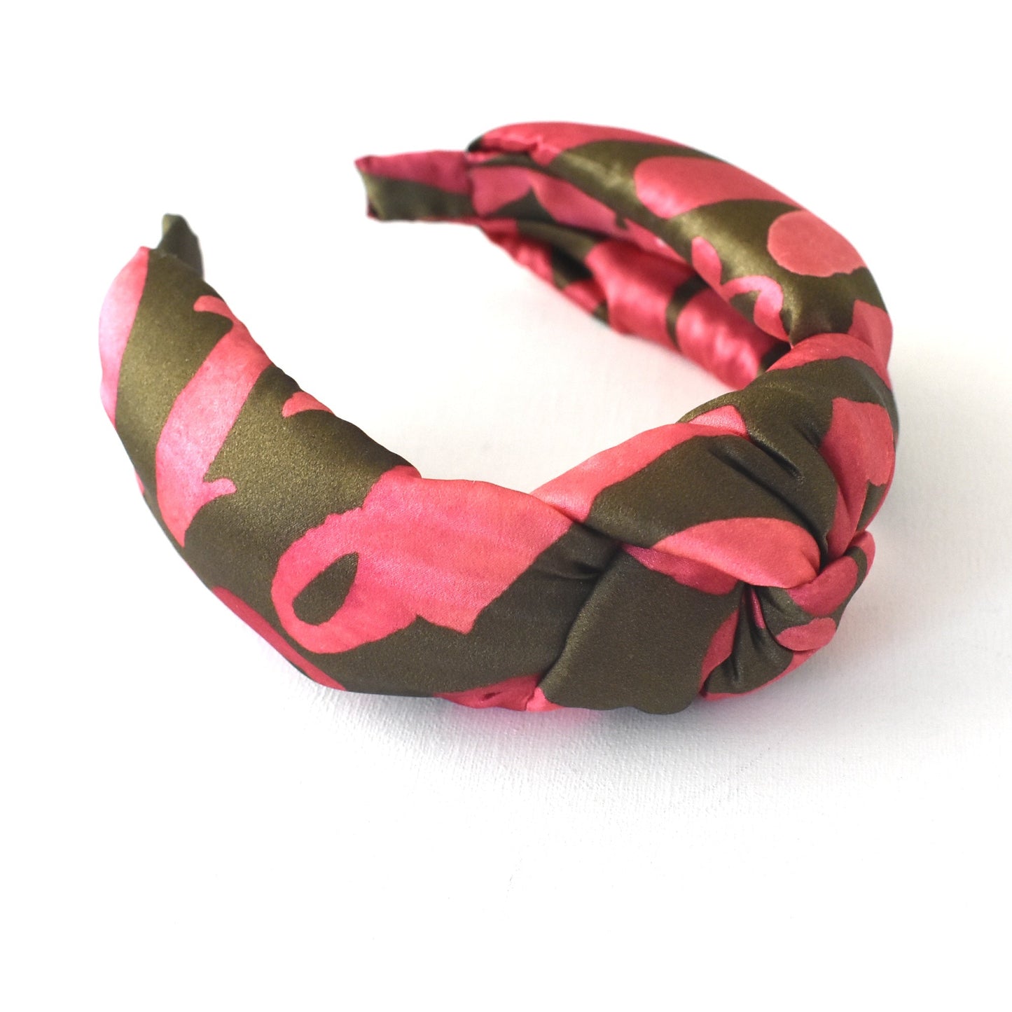 Luxury Silk Twisted or Knot Alice band in Pink & Green Love Letters Liberty of London Silk Satin
