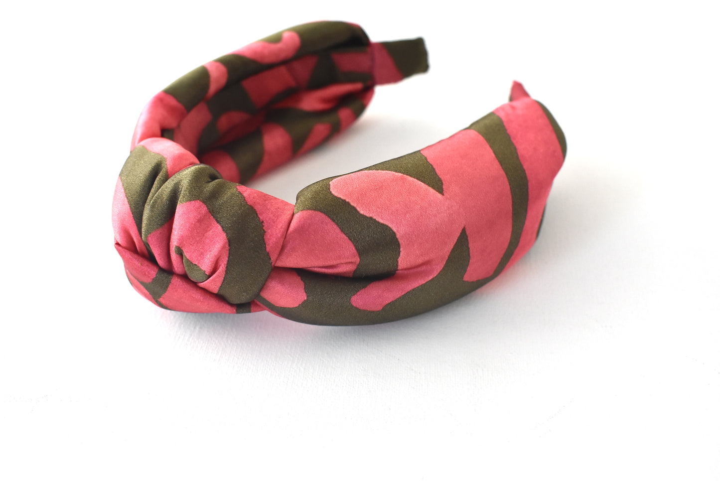 Luxury Silk Twisted or Knot Alice band in Pink & Green Love Letters Liberty of London Silk Satin