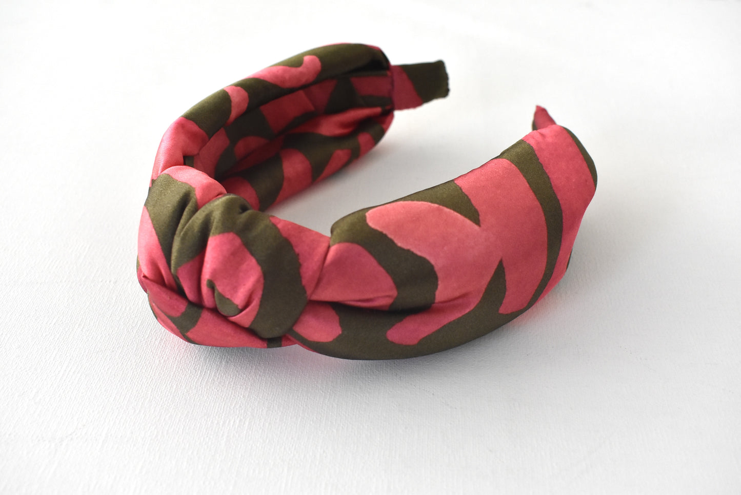 Luxury Silk Twisted or Knot Alice band in Pink & Green Love Letters Liberty of London Silk Satin