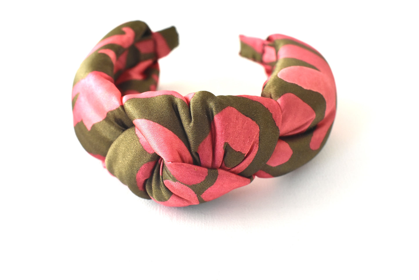 Luxury Silk Twisted or Knot Alice band in Pink & Green Love Letters Liberty of London Silk Satin