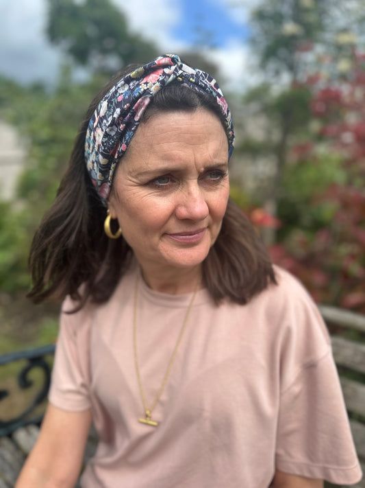 Twisted Turban Headband - Liberty of London Jude's Garden floral print on black