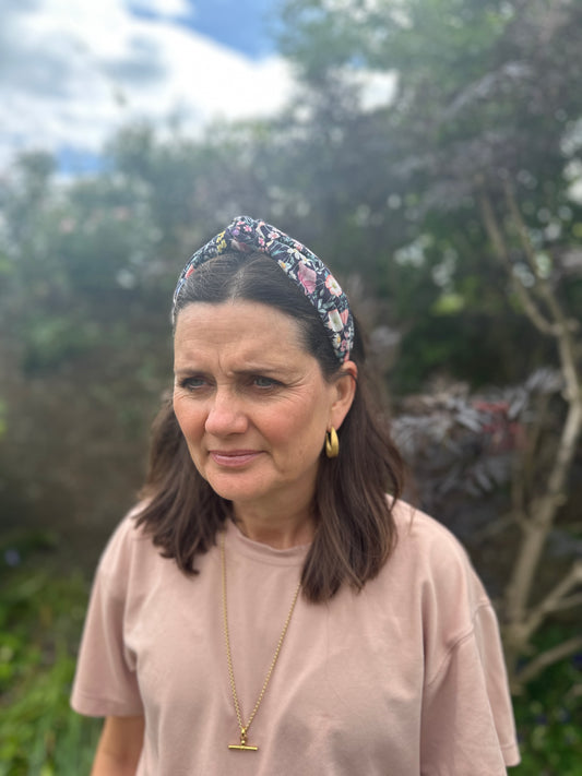 Twisted or Knot Alice band in Jude's Garden Liberty of London Tana Lawn cotton
