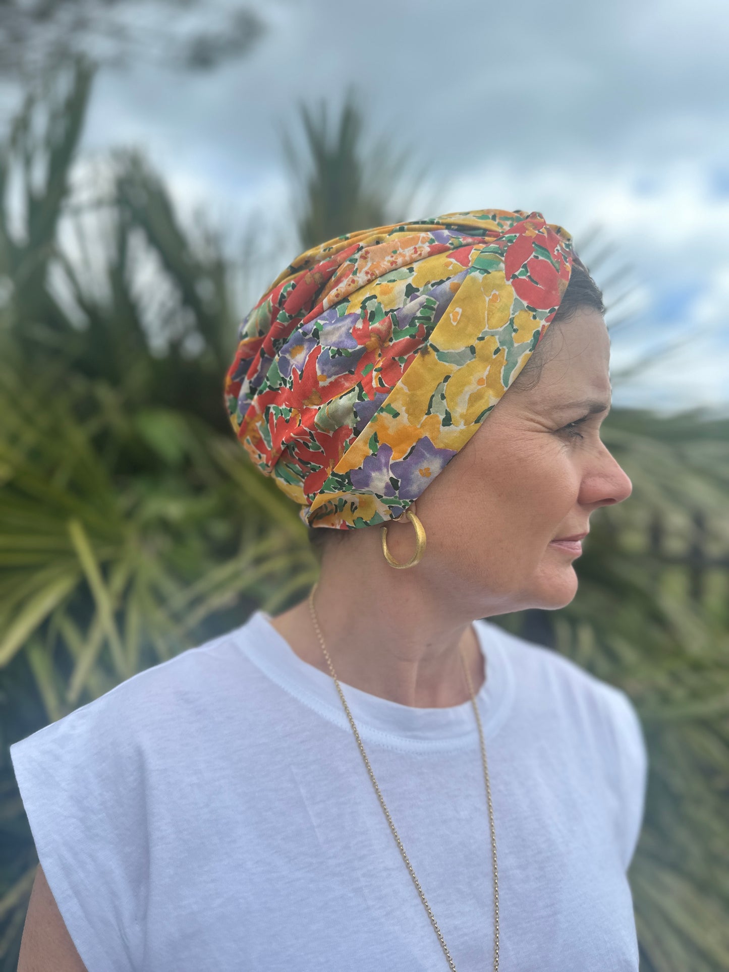 Little Susan Turban Hat - Liberty of London Ellis Garden yellow floral print