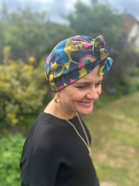 Ladies Turban Hat - Liberty of London Betsy Shadow in yellow mustard print