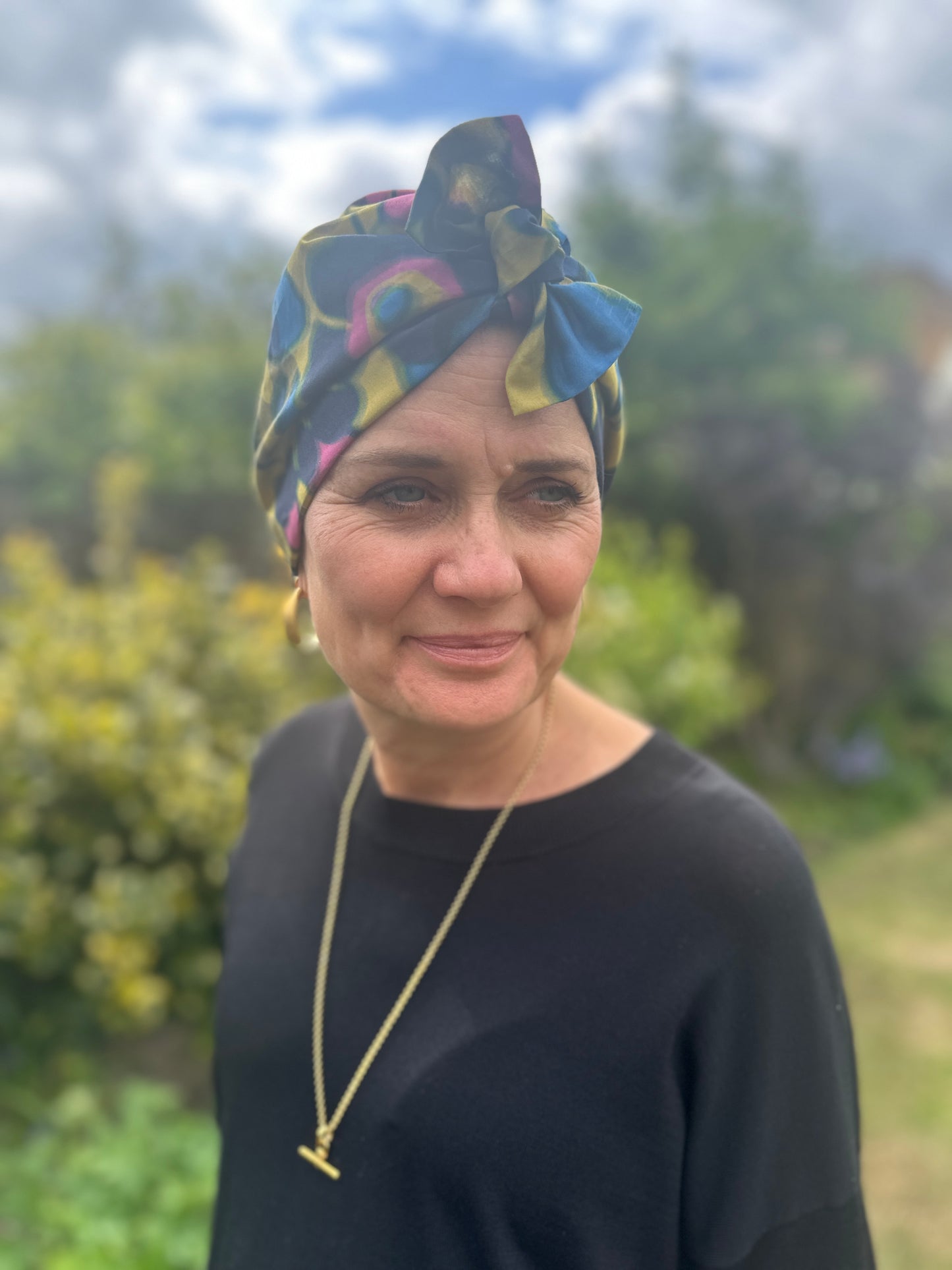 Ladies Turban Hat - Liberty of London Betsy Shadow in yellow mustard print