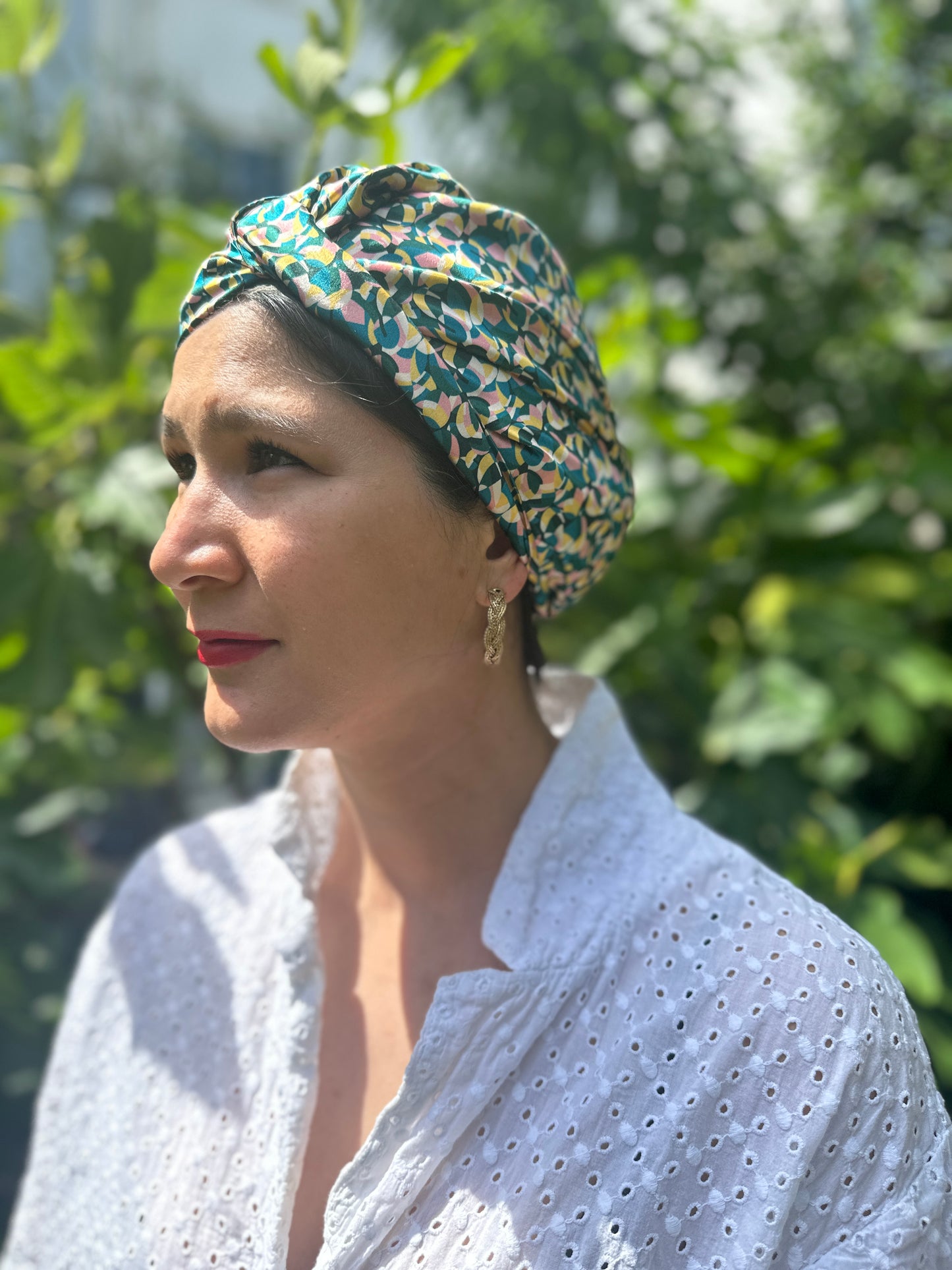 Small Twisted Silk Turban & Head wrap - Liberty of London Artist Bounce Graphic printed silk satin