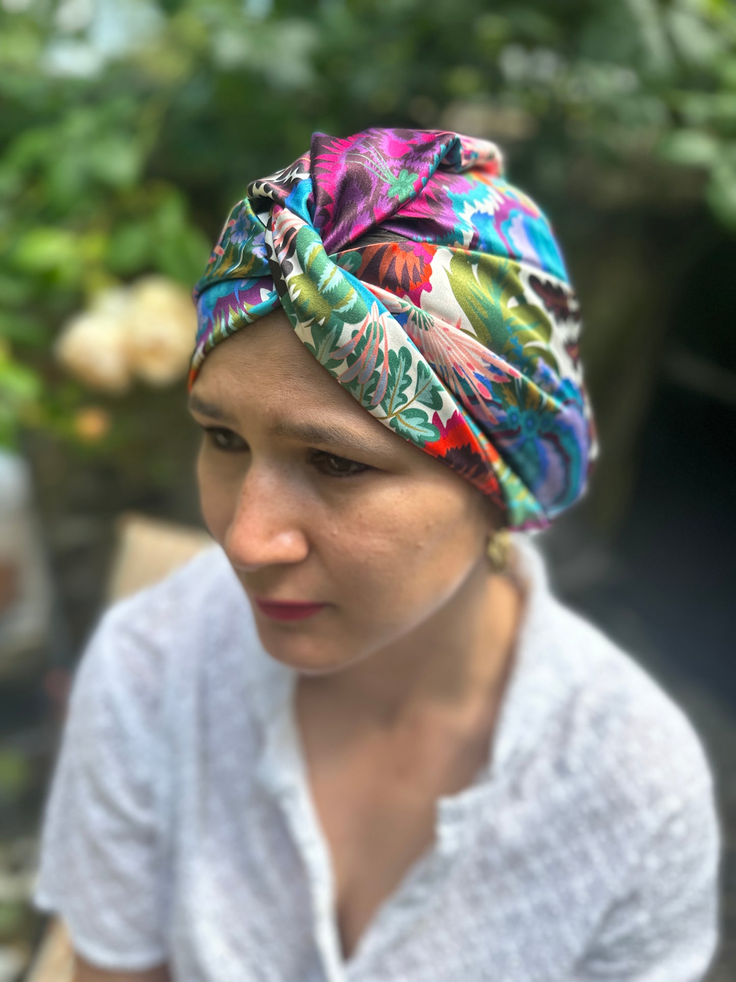 Little Susan Twisted Silk Turban & Head wrap - Liberty of London Natasha Coverdale print in Belgravia Silk Satin