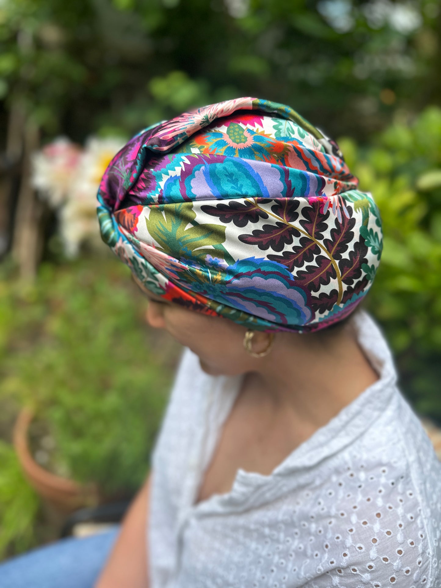 Little Susan Twisted Silk Turban & Head wrap - Liberty of London Natasha Coverdale print in Belgravia Silk Satin