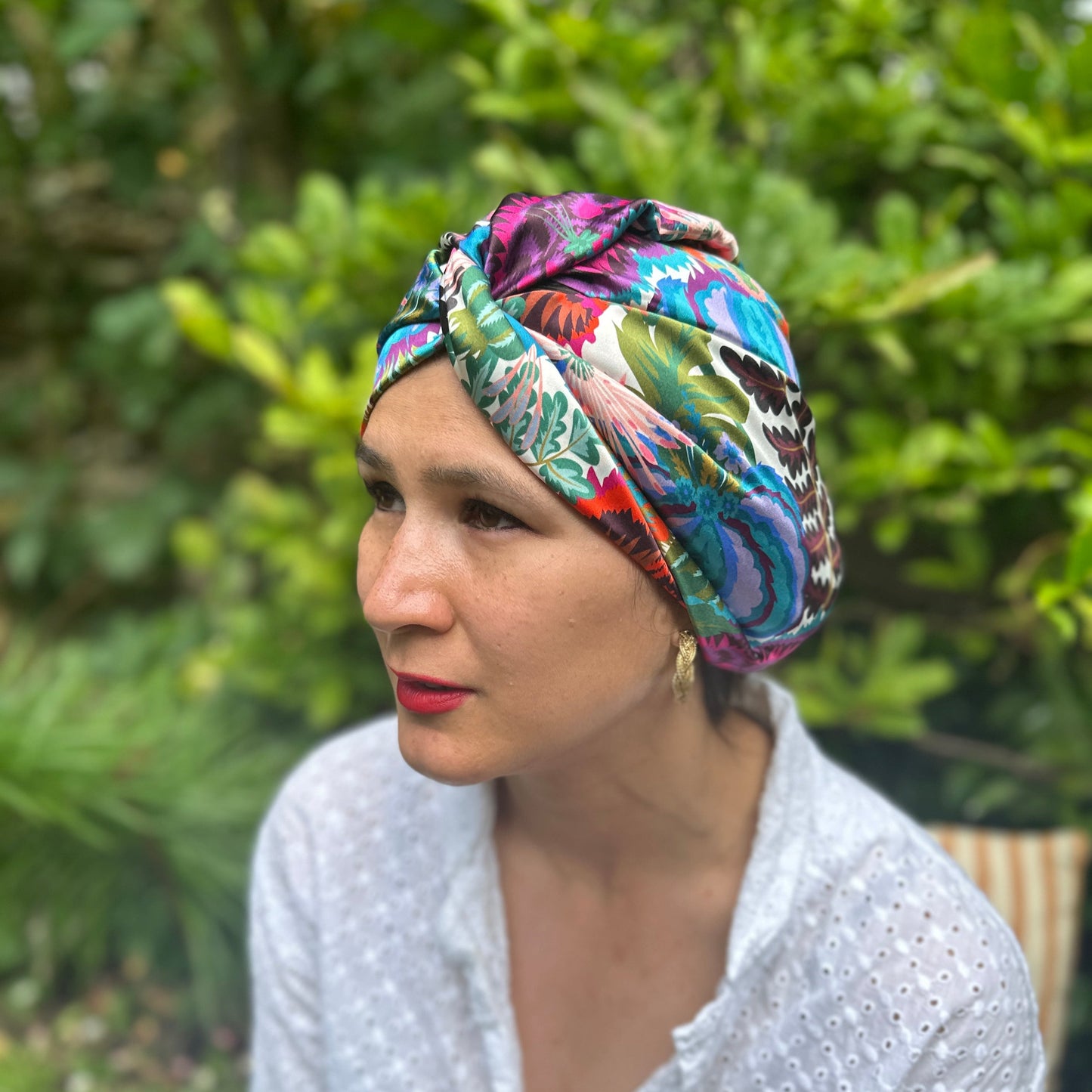 Little Susan Twisted Silk Turban & Head wrap - Liberty of London Natasha Coverdale print in Belgravia Silk Satin