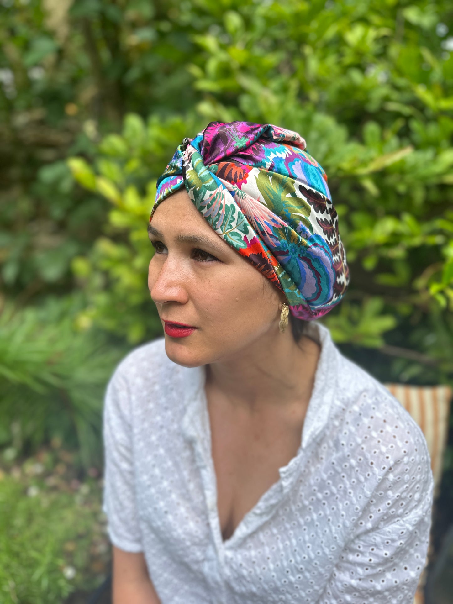 Little Susan Twisted Silk Turban & Head wrap - Liberty of London Natasha Coverdale print in Belgravia Silk Satin