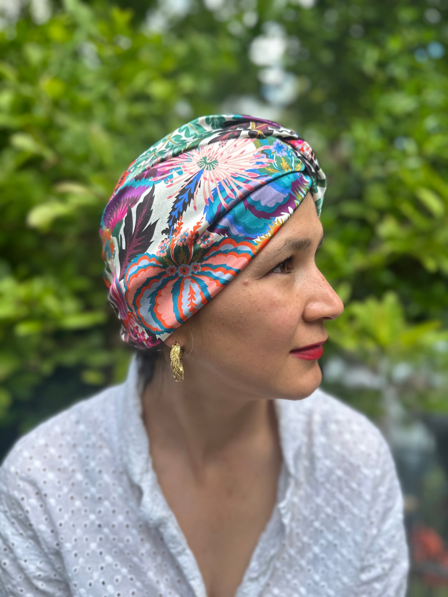 Little Susan Twisted Silk Turban & Head wrap - Liberty of London Natasha Coverdale print in Belgravia Silk Satin