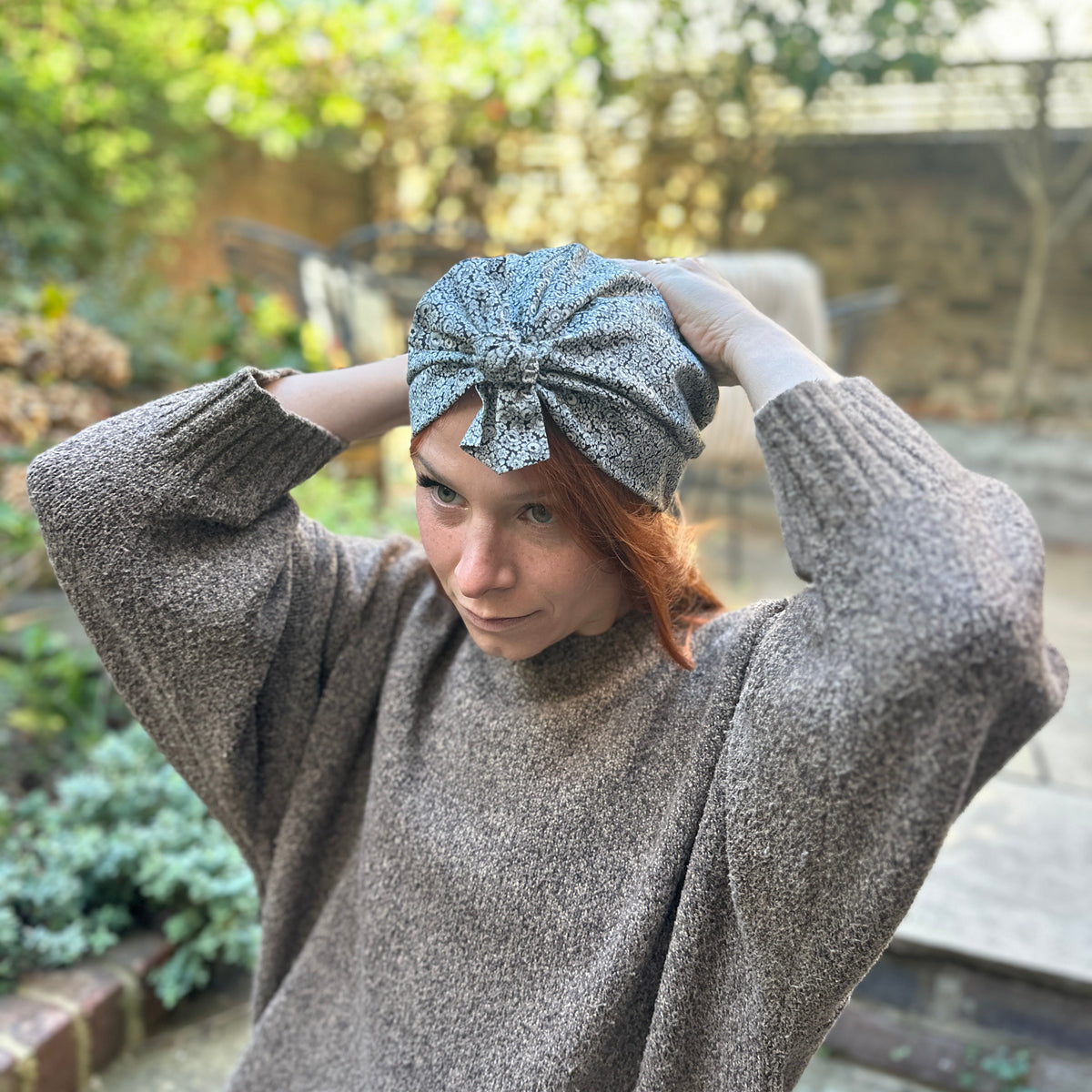 Ladies Turban Hat -  Liberty Black & White Hibiscus Floral - Tana Lawn™ Cotton