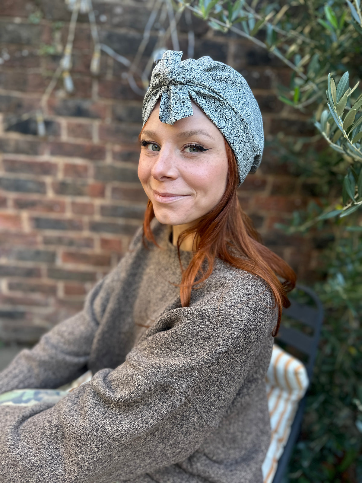 Ladies Turban Hat -  Liberty Black & White Hibiscus Floral - Tana Lawn™ Cotton