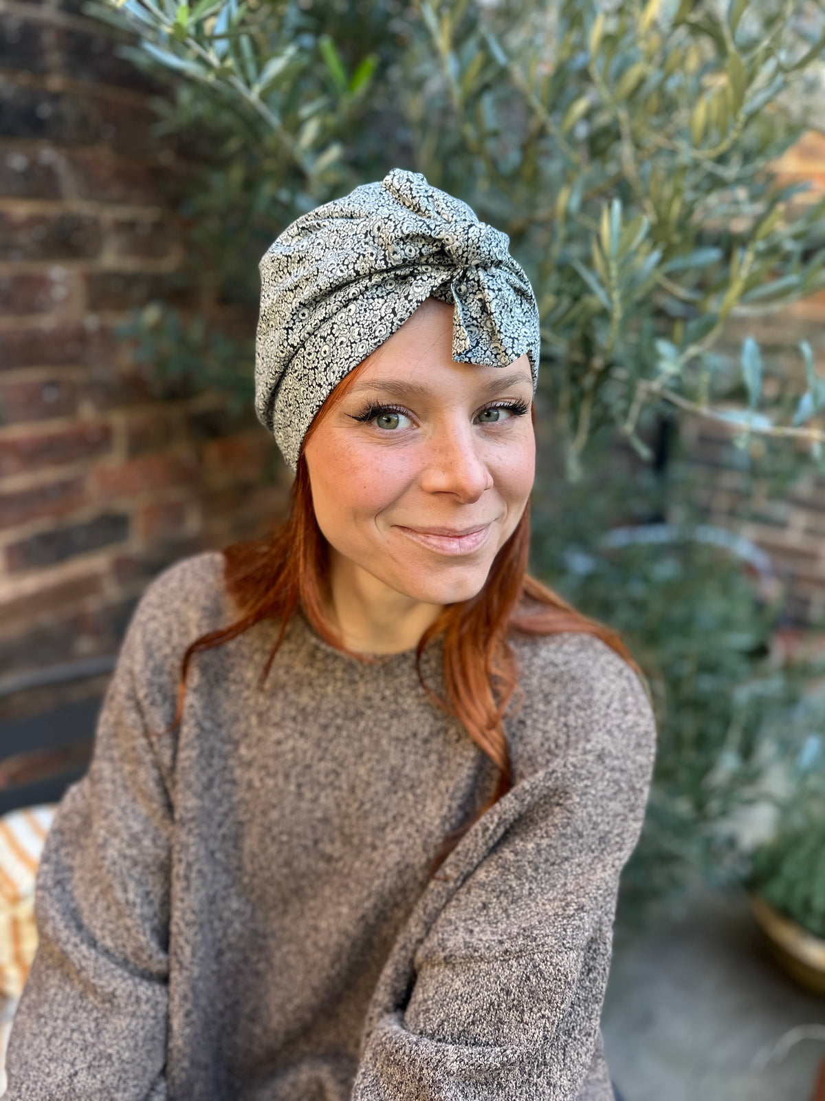 Ladies Turban Hat -  Liberty Black & White Hibiscus Floral - Tana Lawn™ Cotton