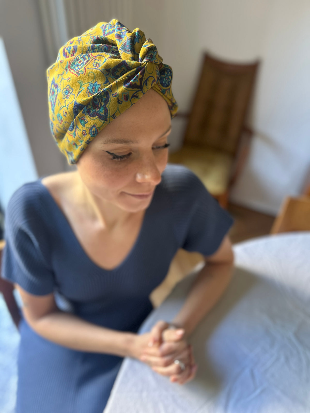 Little Susan Turban Hat - Vintage Liberty Mustard Yellow Paisley - Varuna Wool