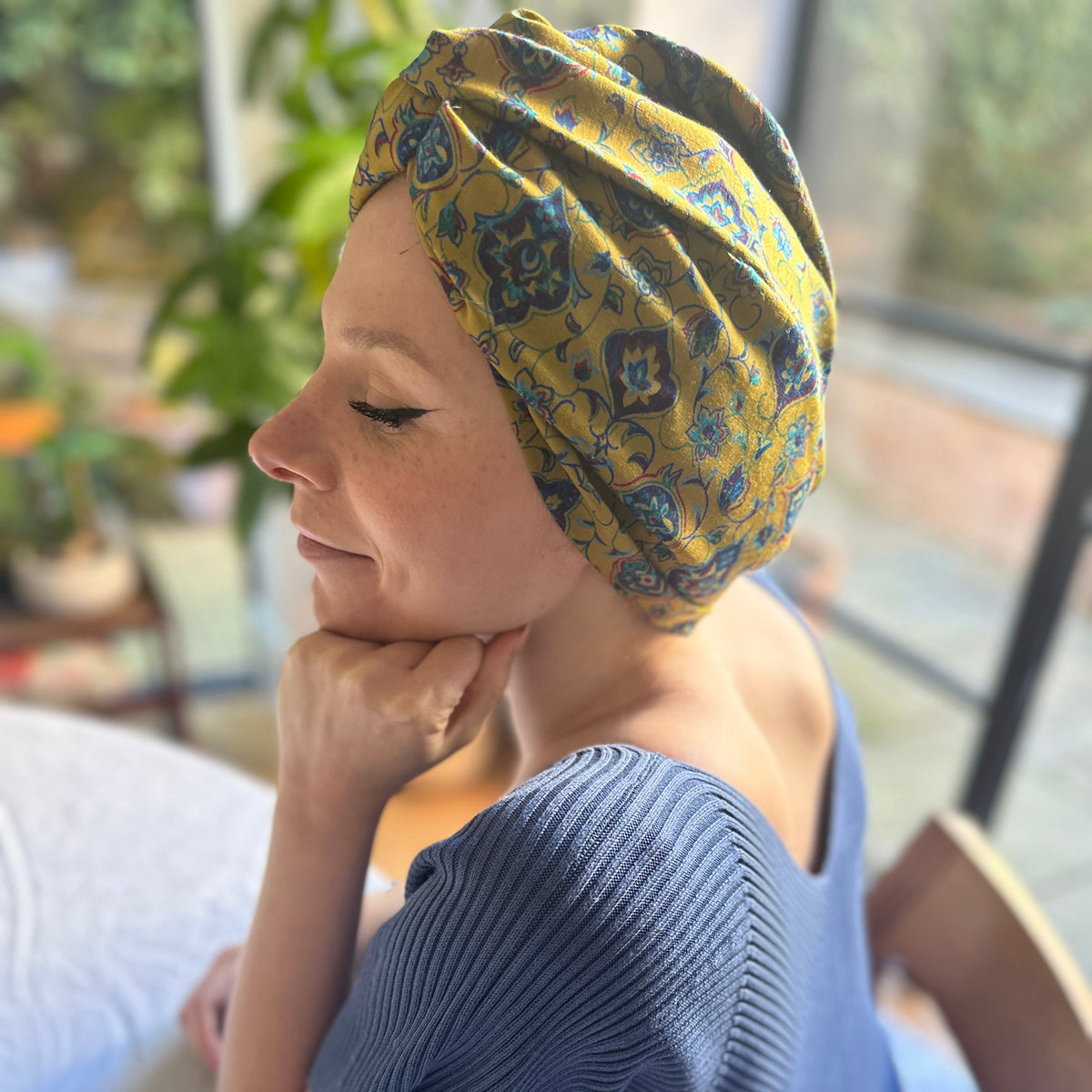 Little Susan Turban Hat - Vintage Liberty Mustard Yellow Paisley - Varuna Wool
