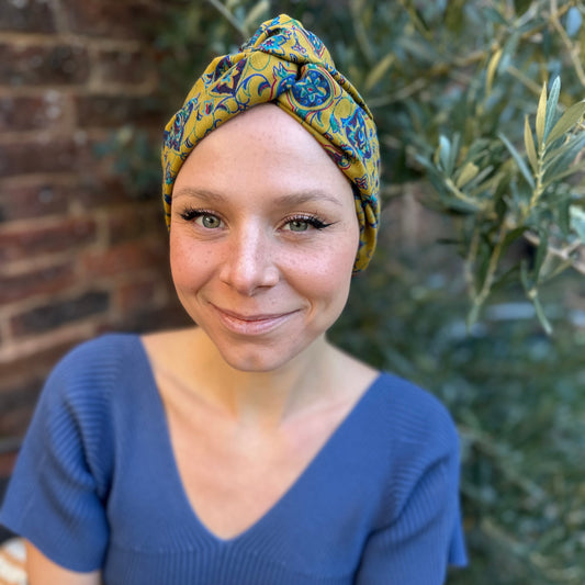 Little Susan Turban Hat - Vintage Liberty Mustard Yellow Paisley - Varuna Wool