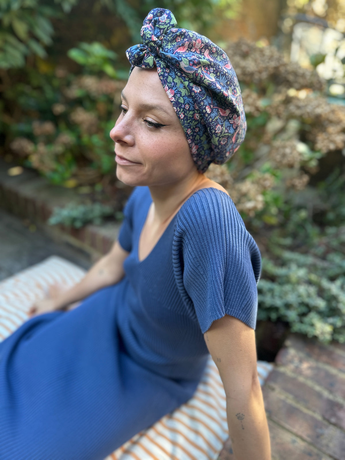 Ladies Turban Hat - classic William Morris Strawberry thief by Liberty London- Lantana cotton & wool blend