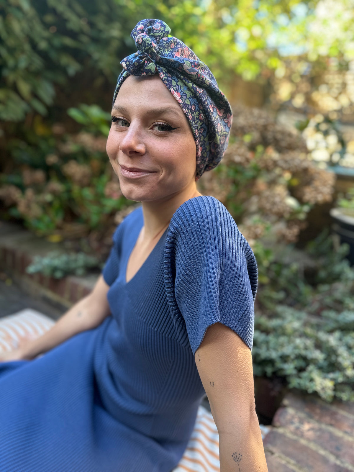 Ladies Turban Hat - classic William Morris Strawberry thief by Liberty London- Lantana cotton & wool blend