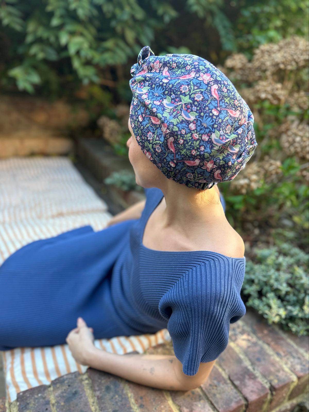 Ladies Turban Hat - classic William Morris Strawberry thief by Liberty London- Lantana cotton & wool blend
