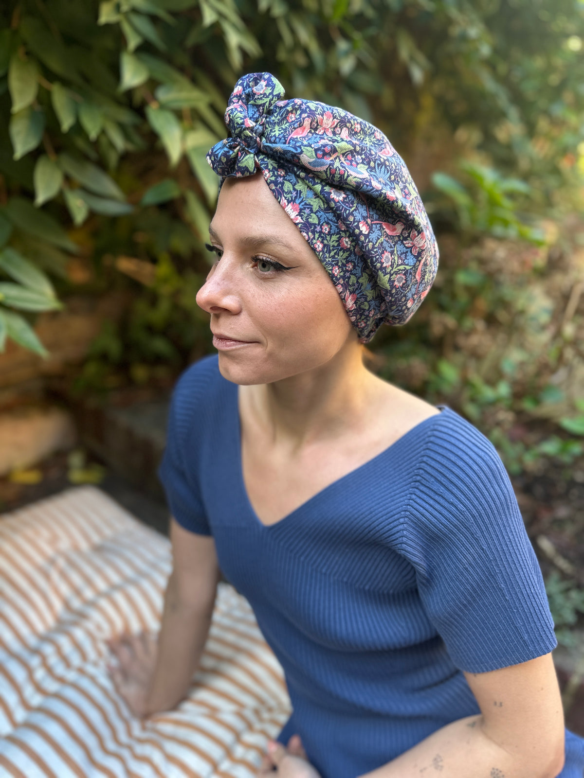 Ladies Turban Hat - classic William Morris Strawberry thief by Liberty London- Lantana cotton & wool blend