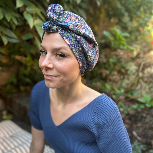 Ladies Turban Hat - classic William Morris Strawberry thief by Liberty London- Lantana cotton & wool blend