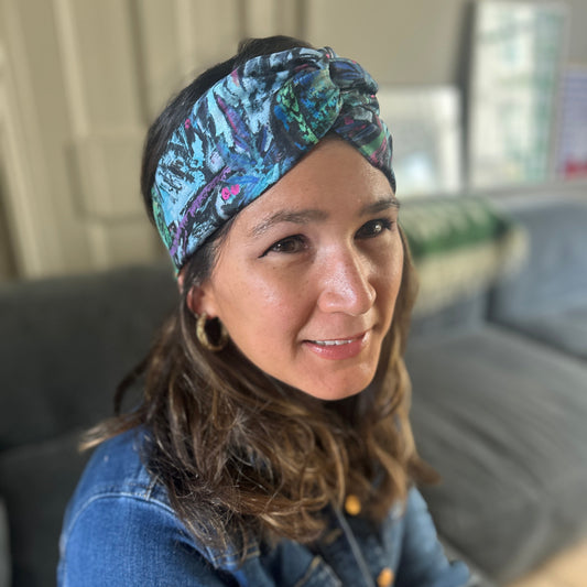 Silk Twisted Turban hairband and neck scarf in Liberty of London Birds Silk Satin - 100% silk