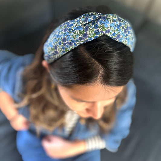Twisted or Knot Alice band in Blue Poppy Liberty of London Tana Lawn cotton