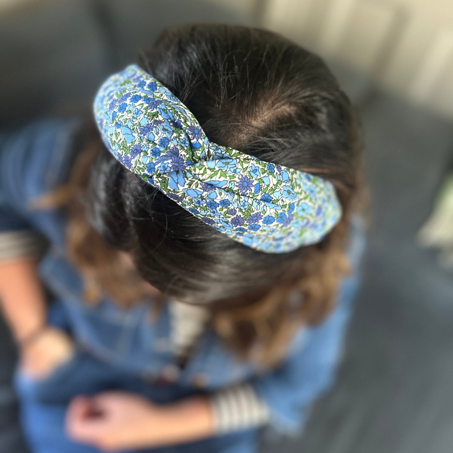 Twisted or Knot Alice band in Blue Poppy Liberty of London Tana Lawn cotton