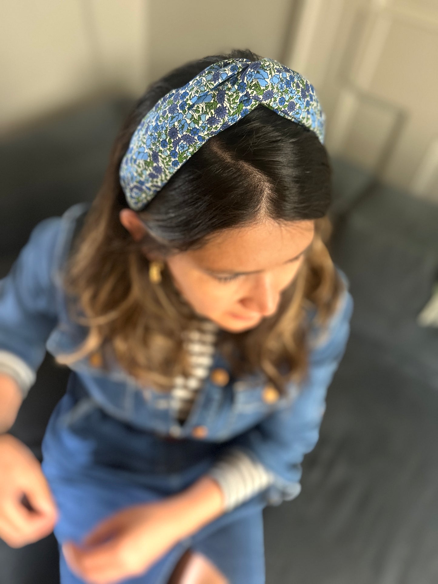 Twisted or Knot Alice band in Blue Poppy Liberty of London Tana Lawn cotton