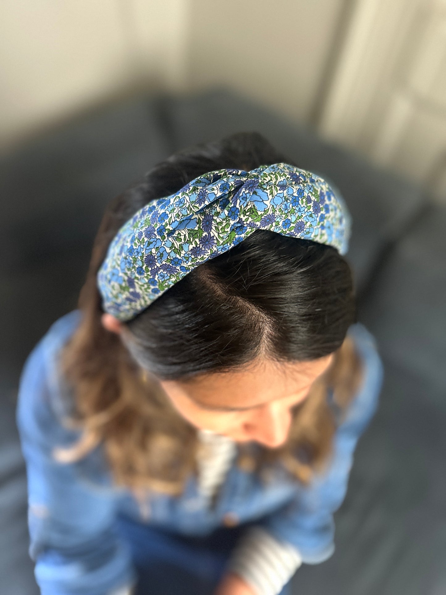 Twisted or Knot Alice band in Blue Poppy Liberty of London Tana Lawn cotton