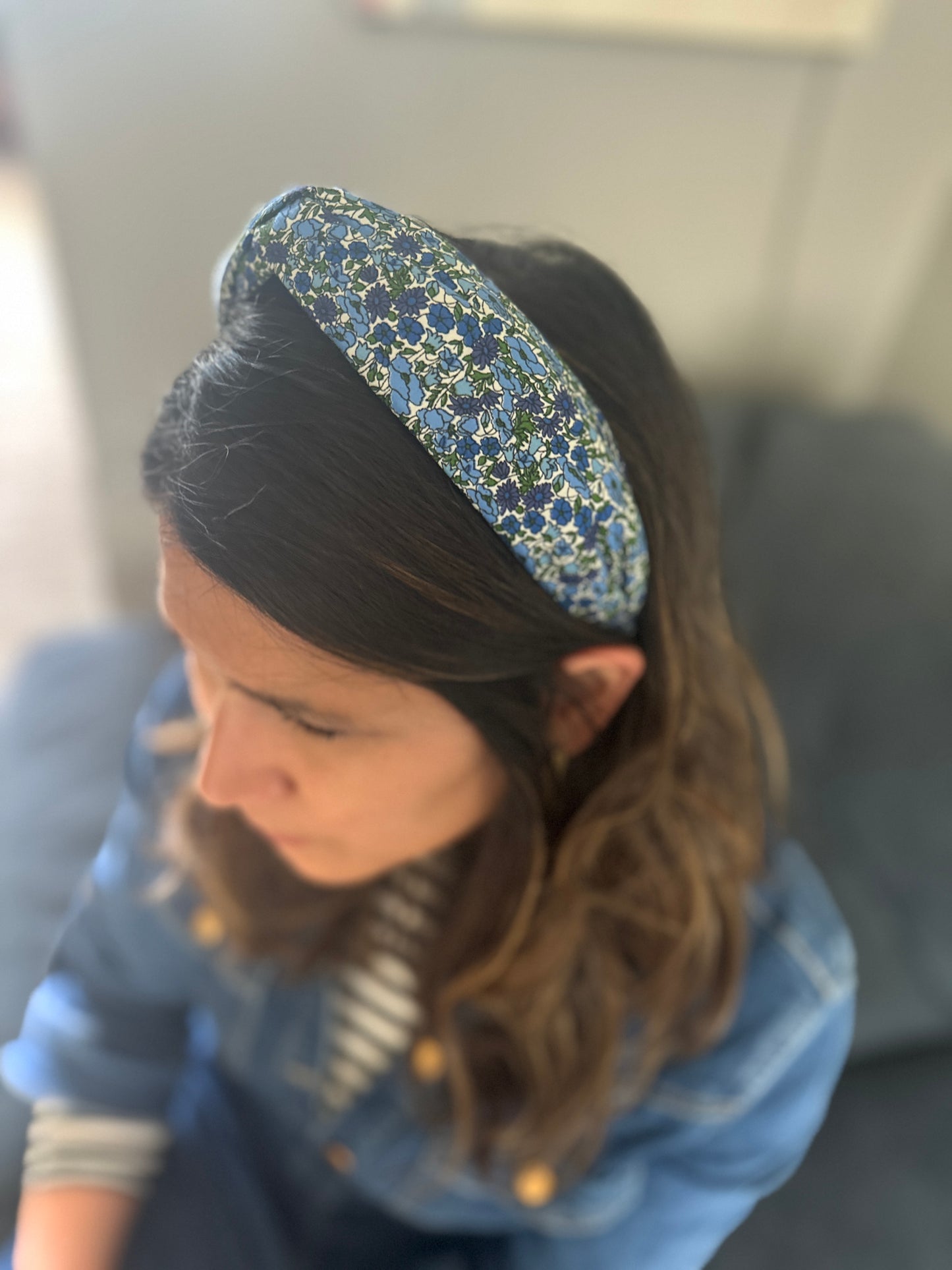 Twisted or Knot Alice band in Blue Poppy Liberty of London Tana Lawn cotton