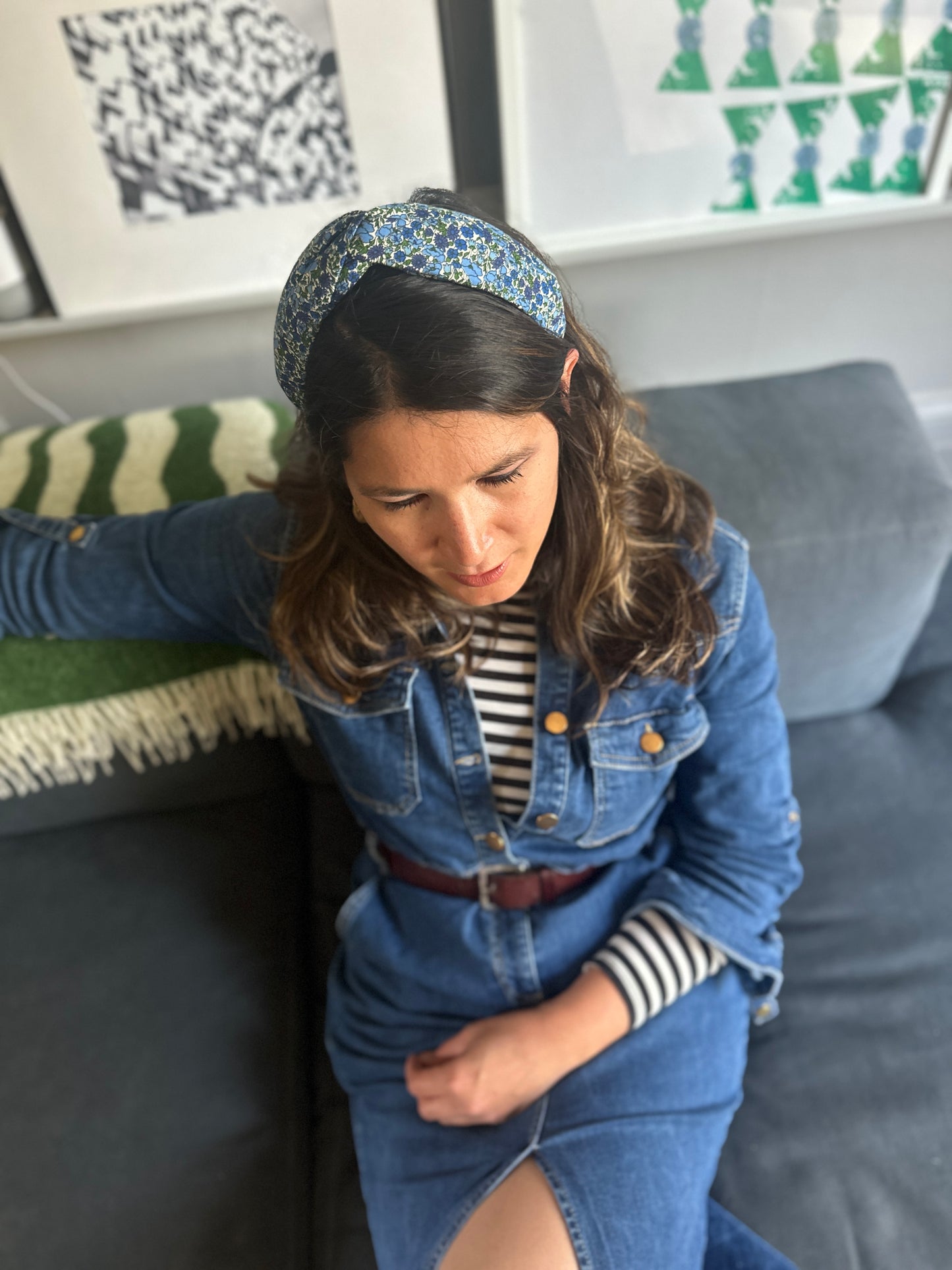 Twisted or Knot Alice band in Blue Poppy Liberty of London Tana Lawn cotton