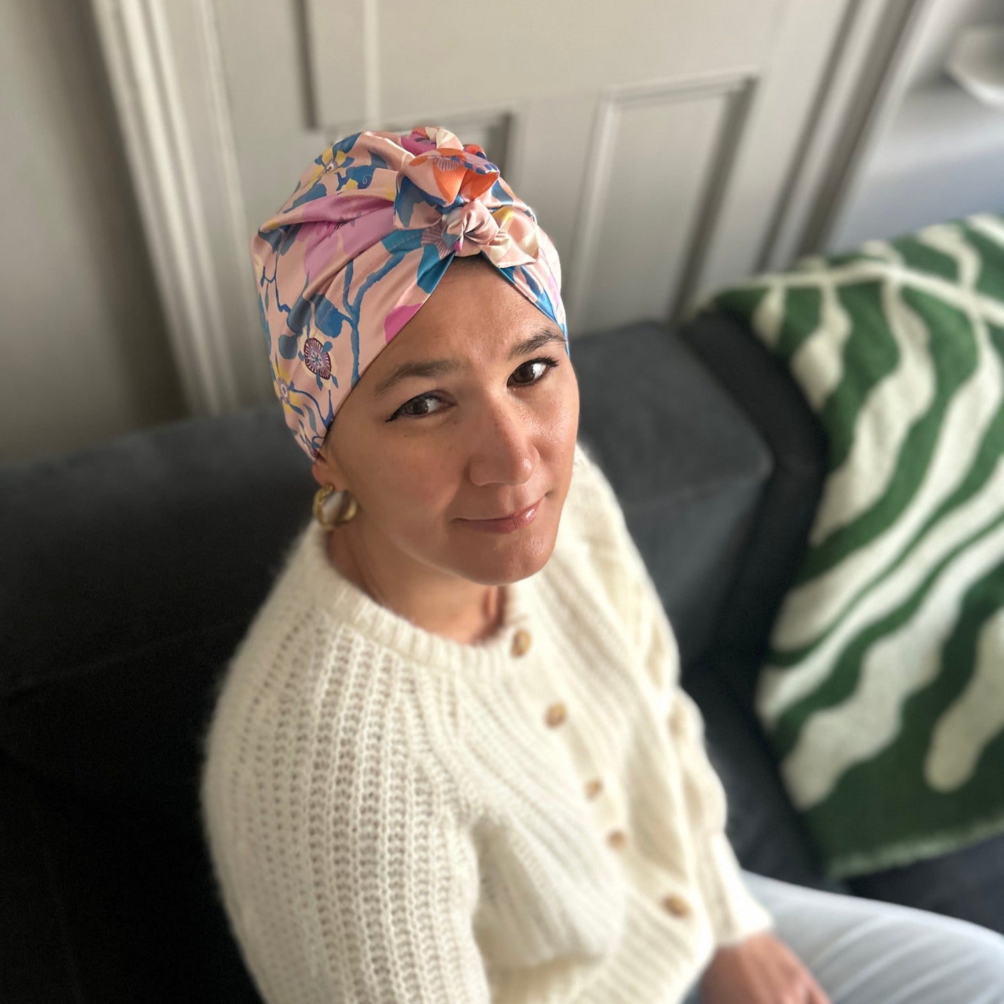 Luxury Silk Turban & Head wrap - Liberty of London Artist Pink Pavilion printed silk satin