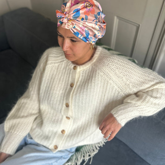 Luxury Silk Turban & Head wrap - Liberty of London Artist Pink Pavilion printed silk satin