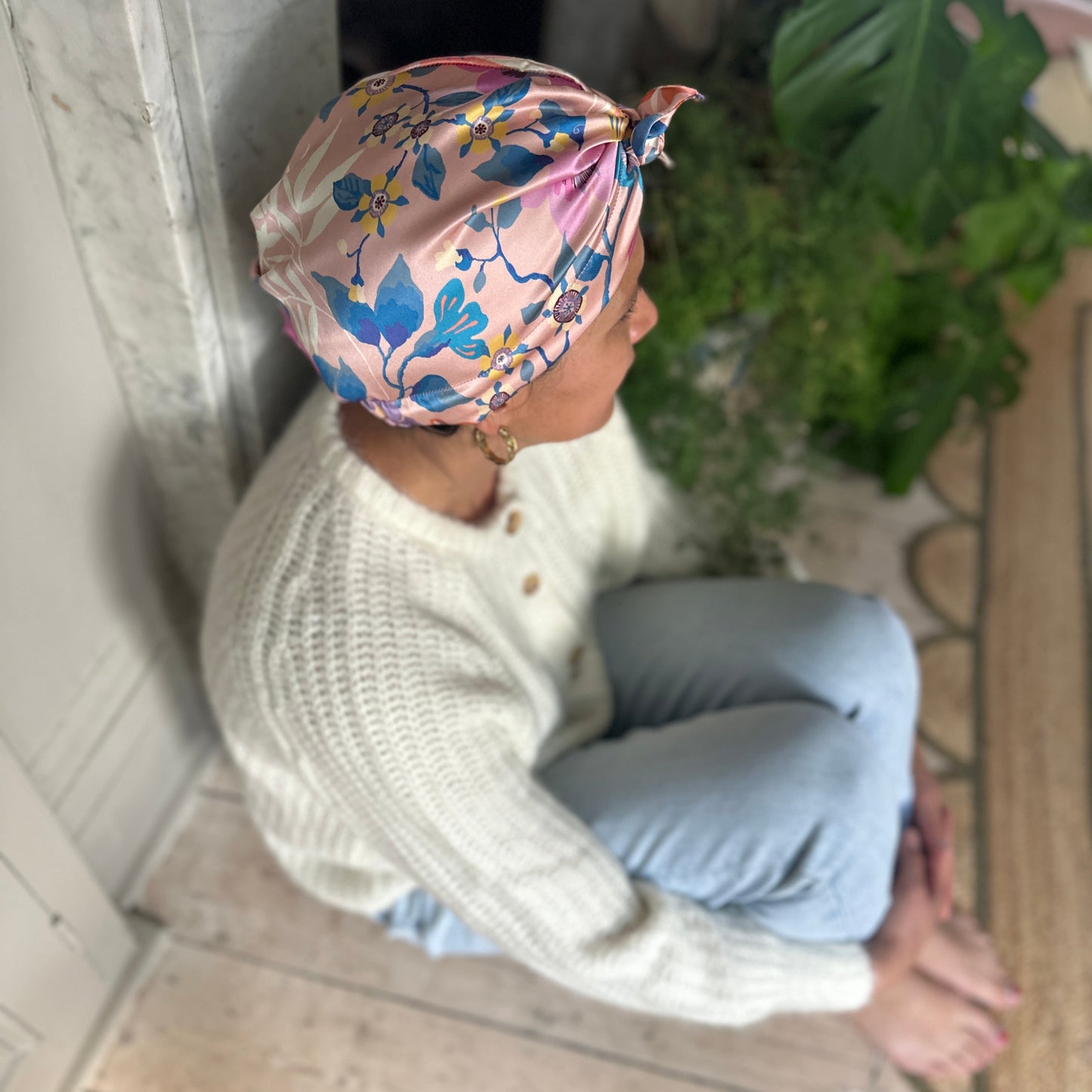 Luxury Silk Turban & Head wrap - Liberty of London Artist Pink Pavilion printed silk satin