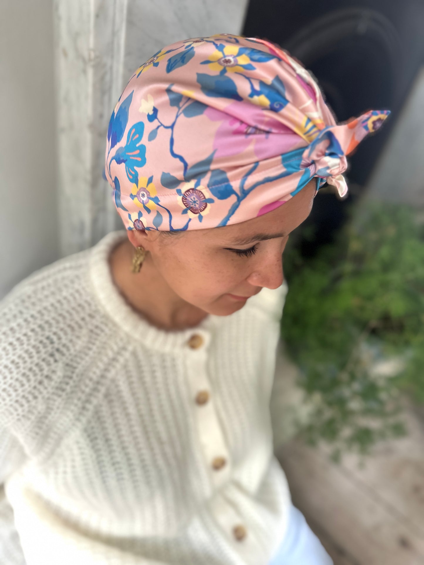 Luxury Silk Turban & Head wrap - Liberty of London Artist Pink Pavilion printed silk satin