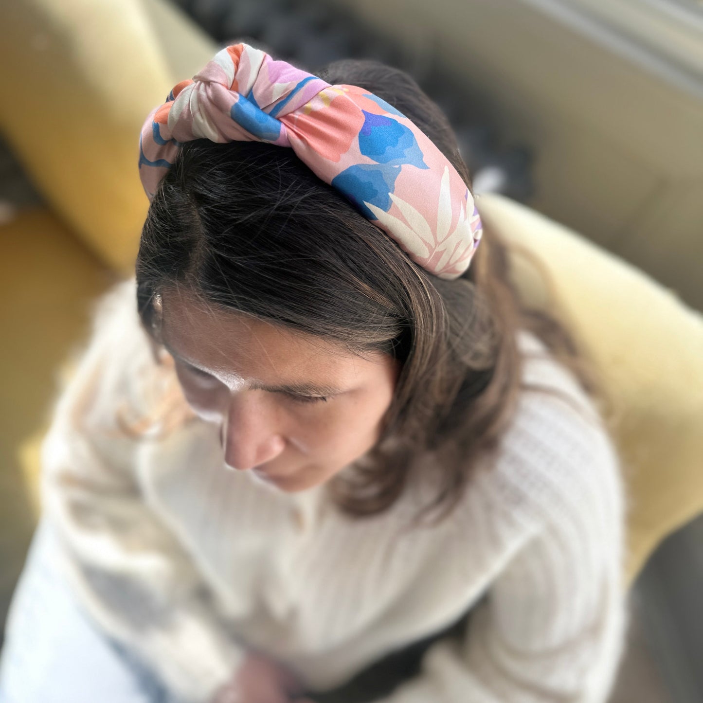 Luxury Silk Twisted or Knot Alice band in Pink Pavilion Liberty of London Silk Satin