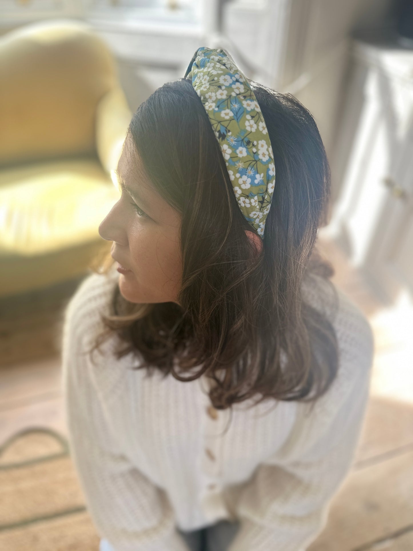 Twisted or Knot Alice band in Green Mitsi Liberty of London Tana Lawn cotton