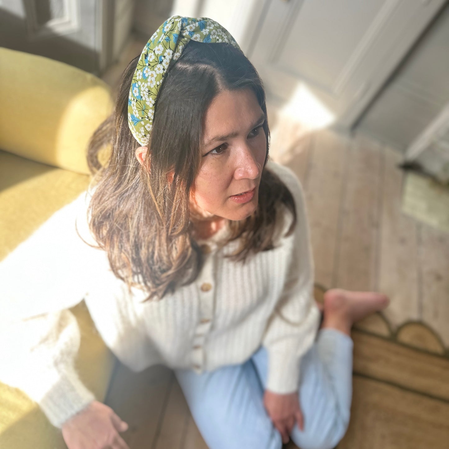 Twisted or Knot Alice band in Green Mitsi Liberty of London Tana Lawn cotton