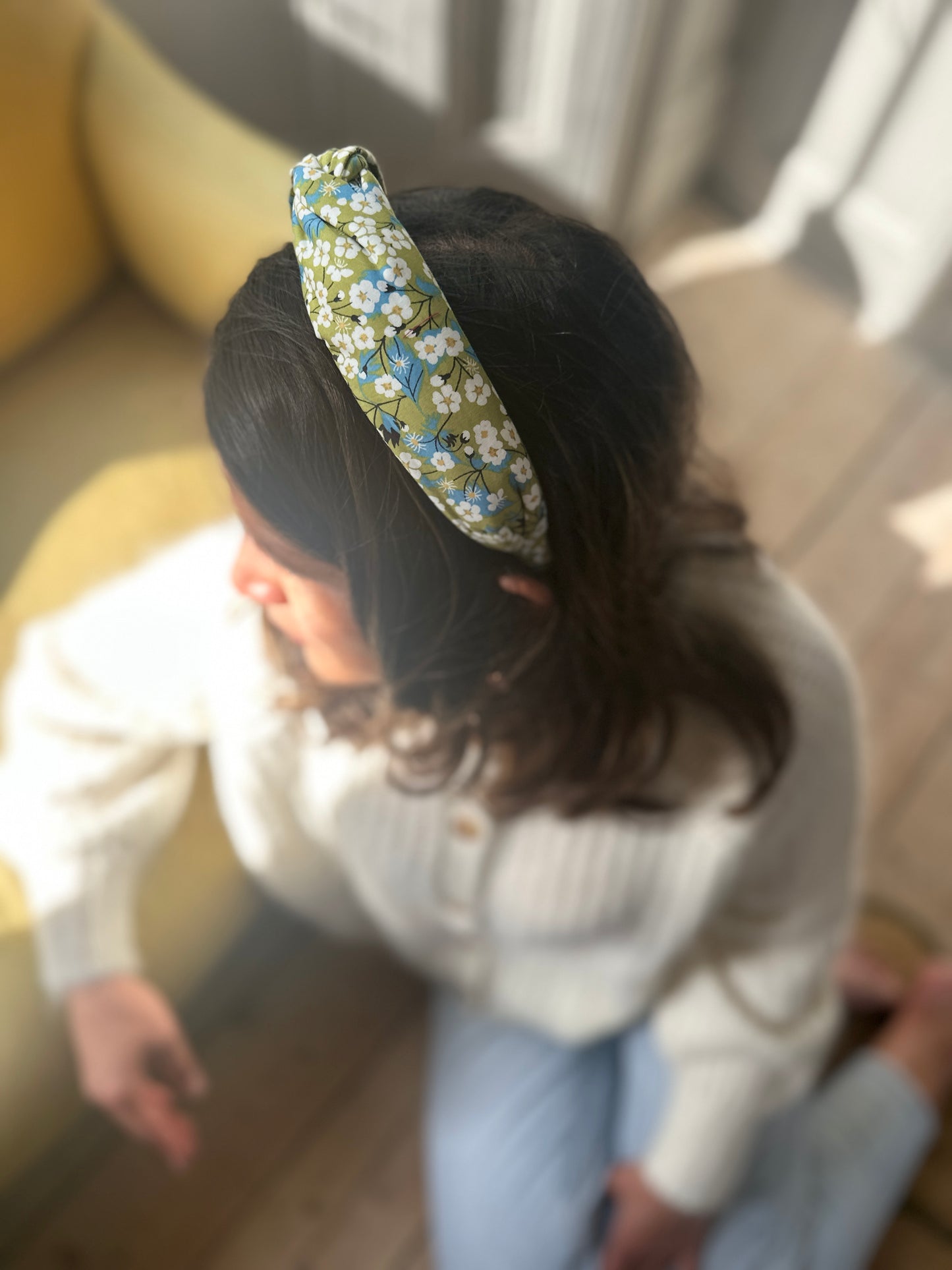 Twisted or Knot Alice band in Green Mitsi Liberty of London Tana Lawn cotton