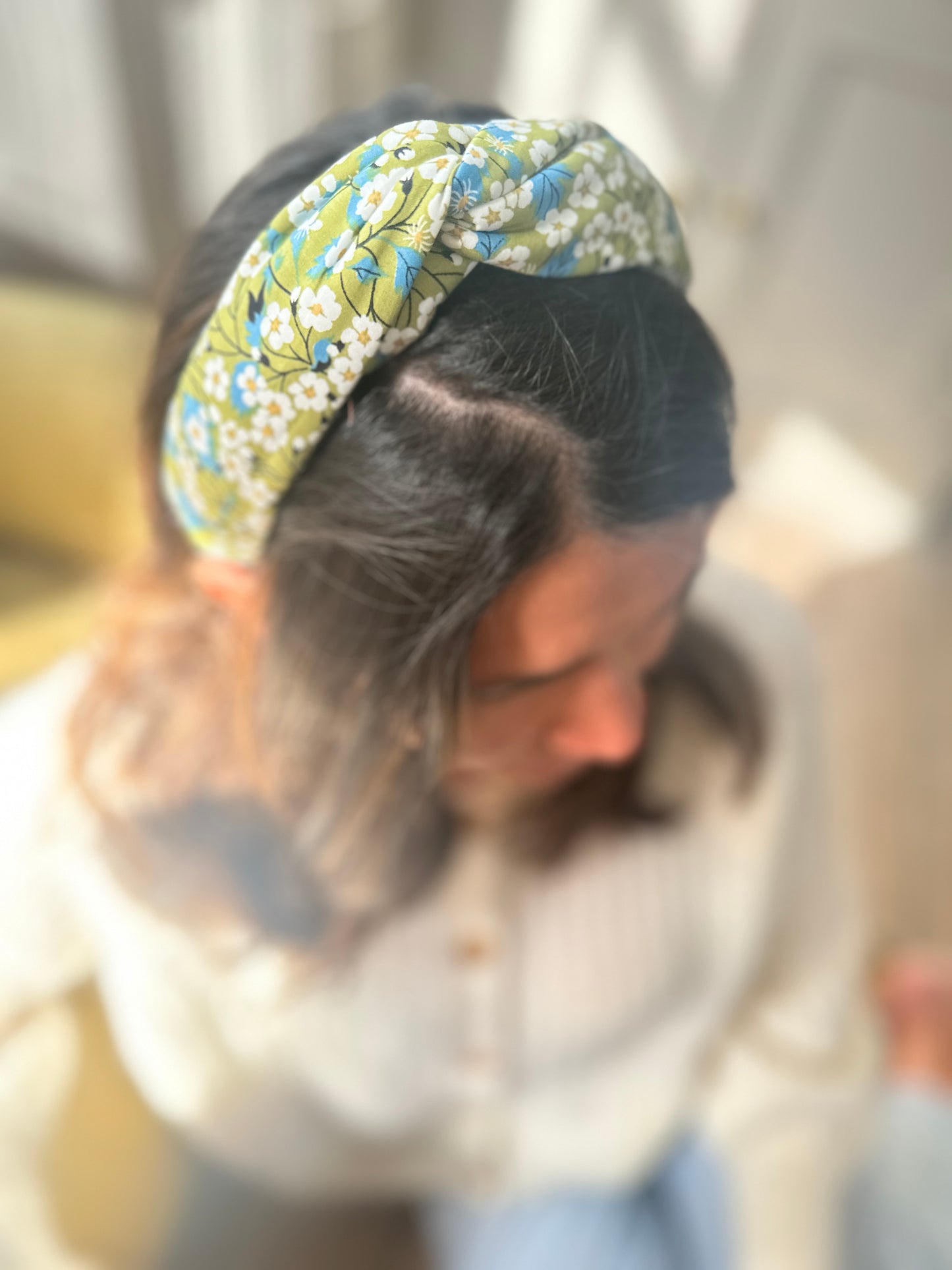 Twisted or Knot Alice band in Green Mitsi Liberty of London Tana Lawn cotton