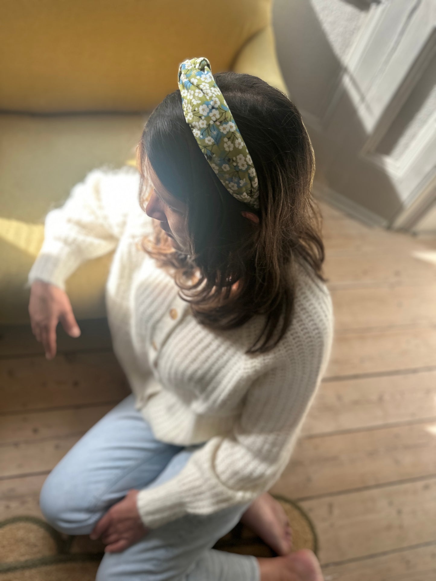 Twisted or Knot Alice band in Green Mitsi Liberty of London Tana Lawn cotton