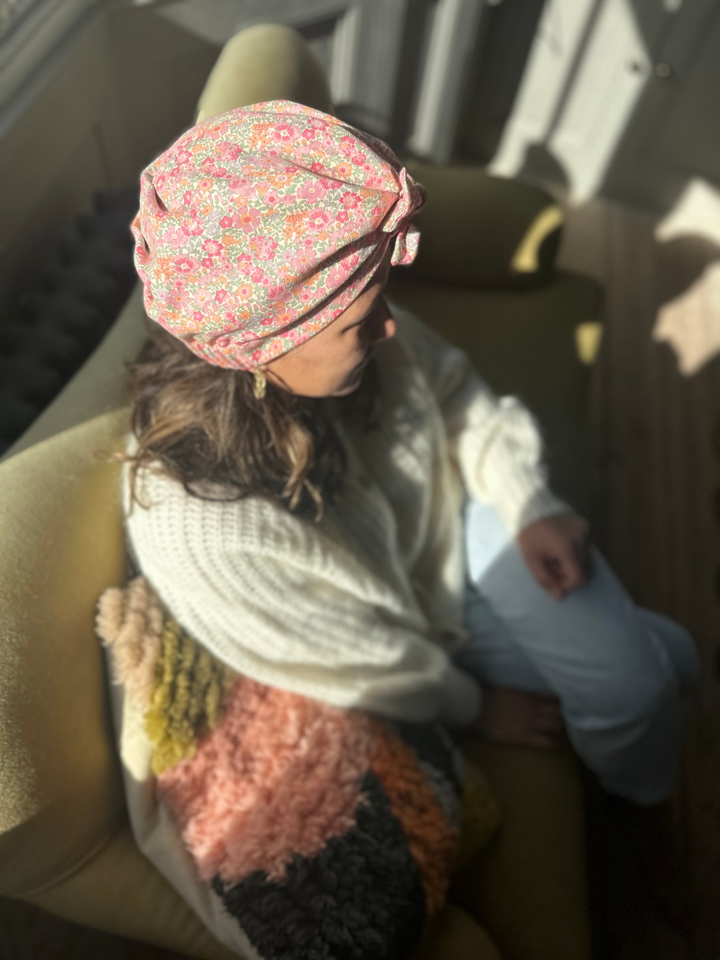 Ladies Turban Hat - Vintage 1980s classic Liberty London pink floral print - Varuna wool