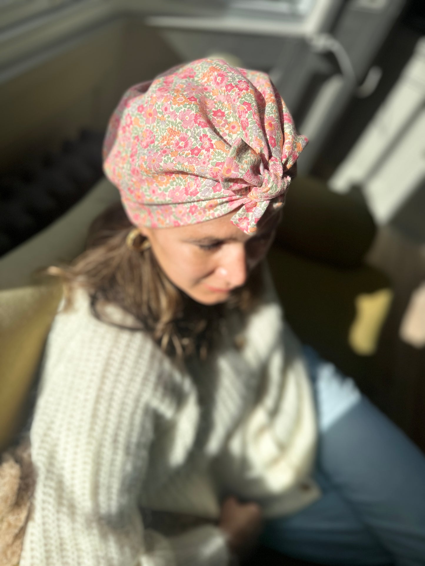 Ladies Turban Hat - Vintage 1980s classic Liberty London pink floral print - Varuna wool