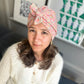Ladies Turban Hat - Vintage 1980s classic Liberty London pink floral print - Varuna wool (LARGE) - Silk & Lawn